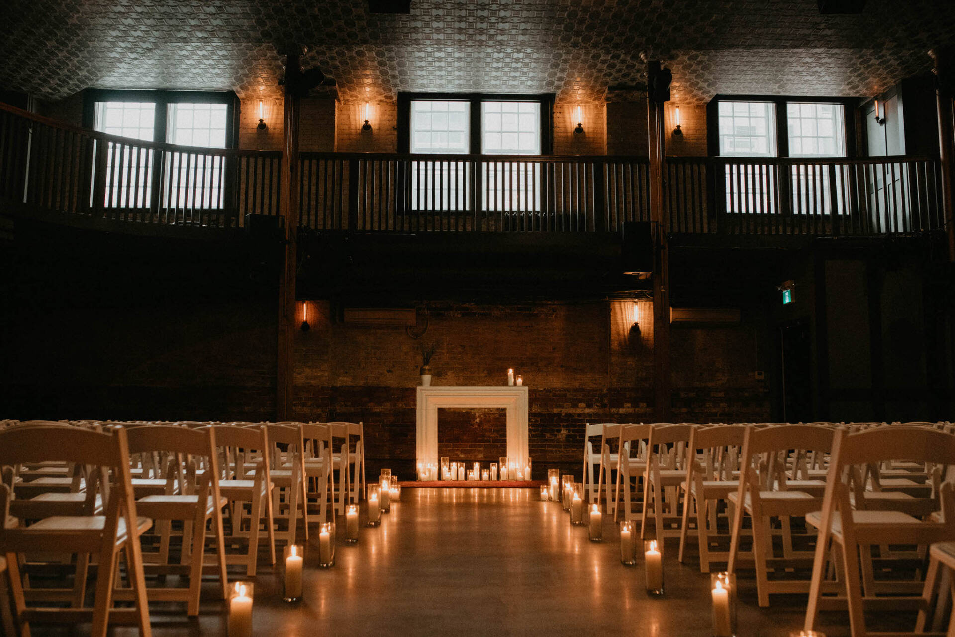Beautiful wedding setup with candles in The Great Hall venue. Toronto