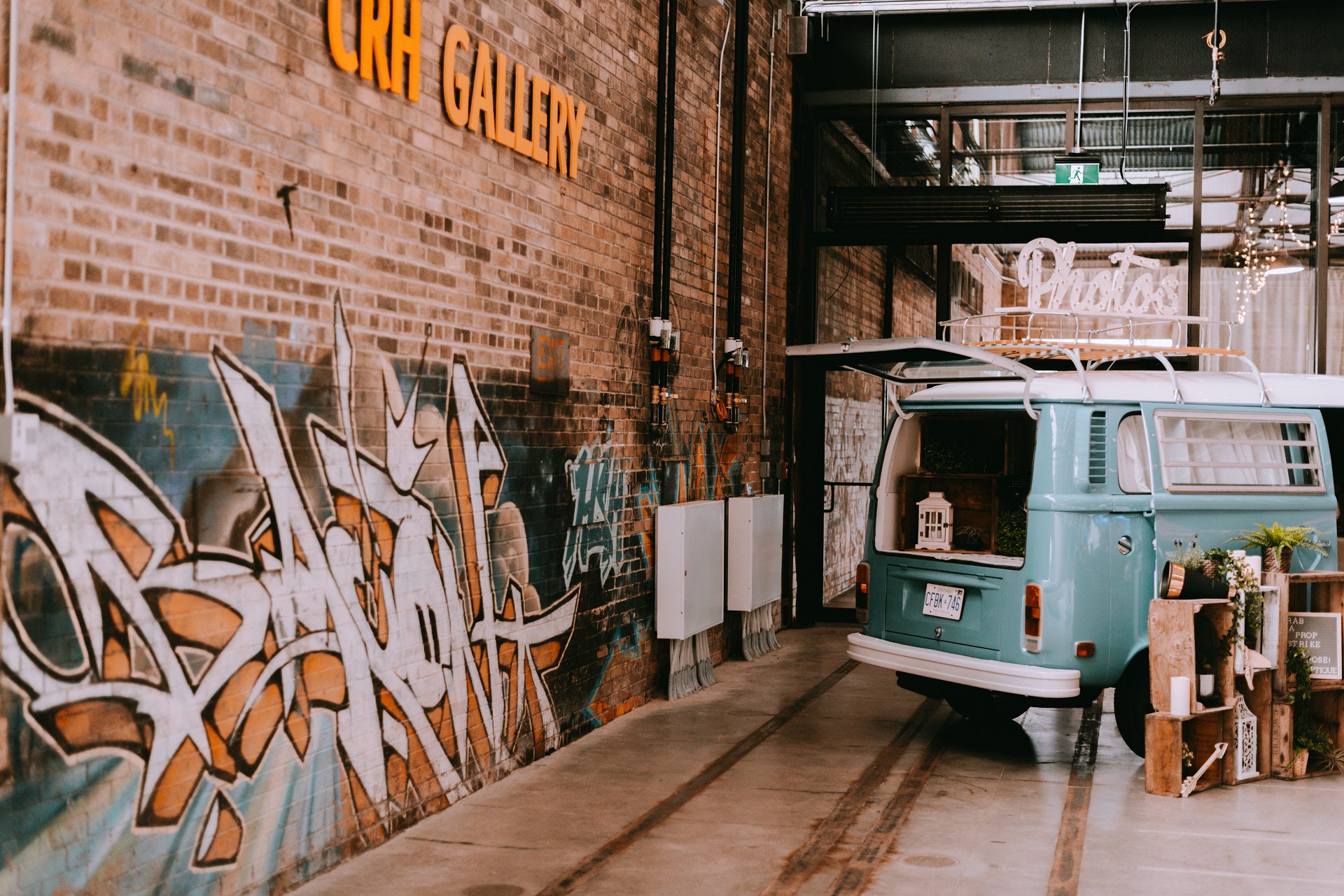 Interior of Evergreen Brick Works with graffiti