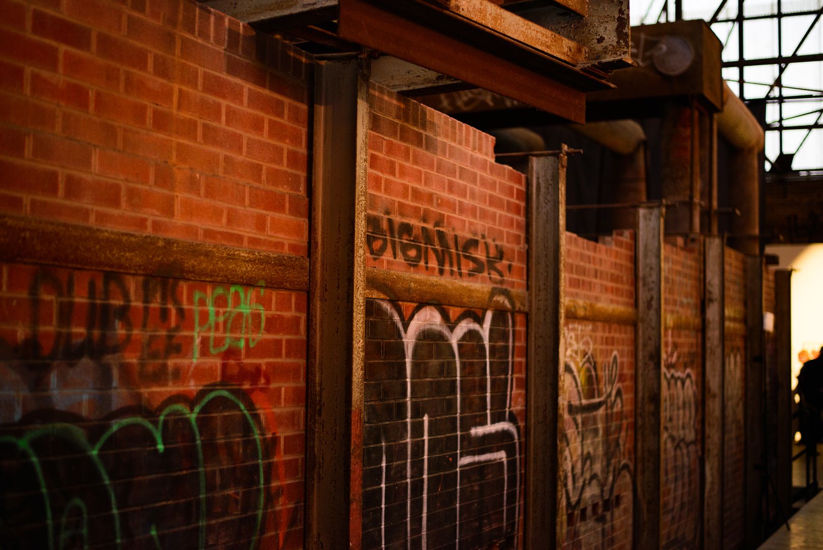 Interior of Evergreen Brick Works with graffiti