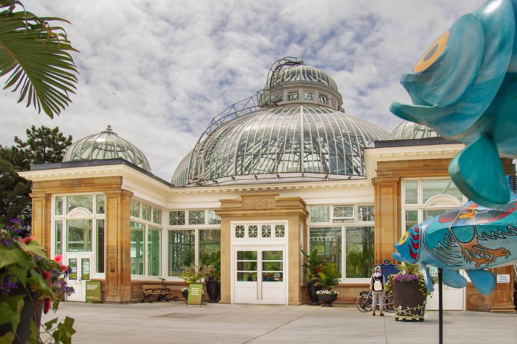 Allan Garden's green house. glass dome roof. cloudy day