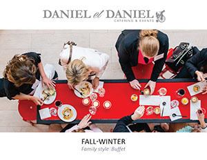 overhead image of a long red cruiser table with women enjoying food