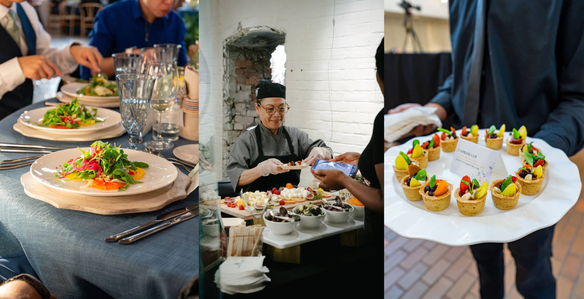 3 images in one. a salad, an antipasto station, an hors d'oeuvre