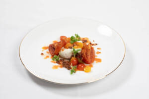 Daniel et Daniel's Winter Burrata Salad. Plated Appetizer
