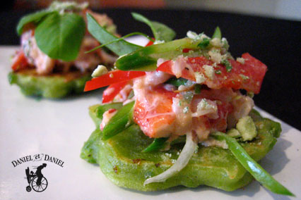 Wasabi Pea Pancake with Crab Salad